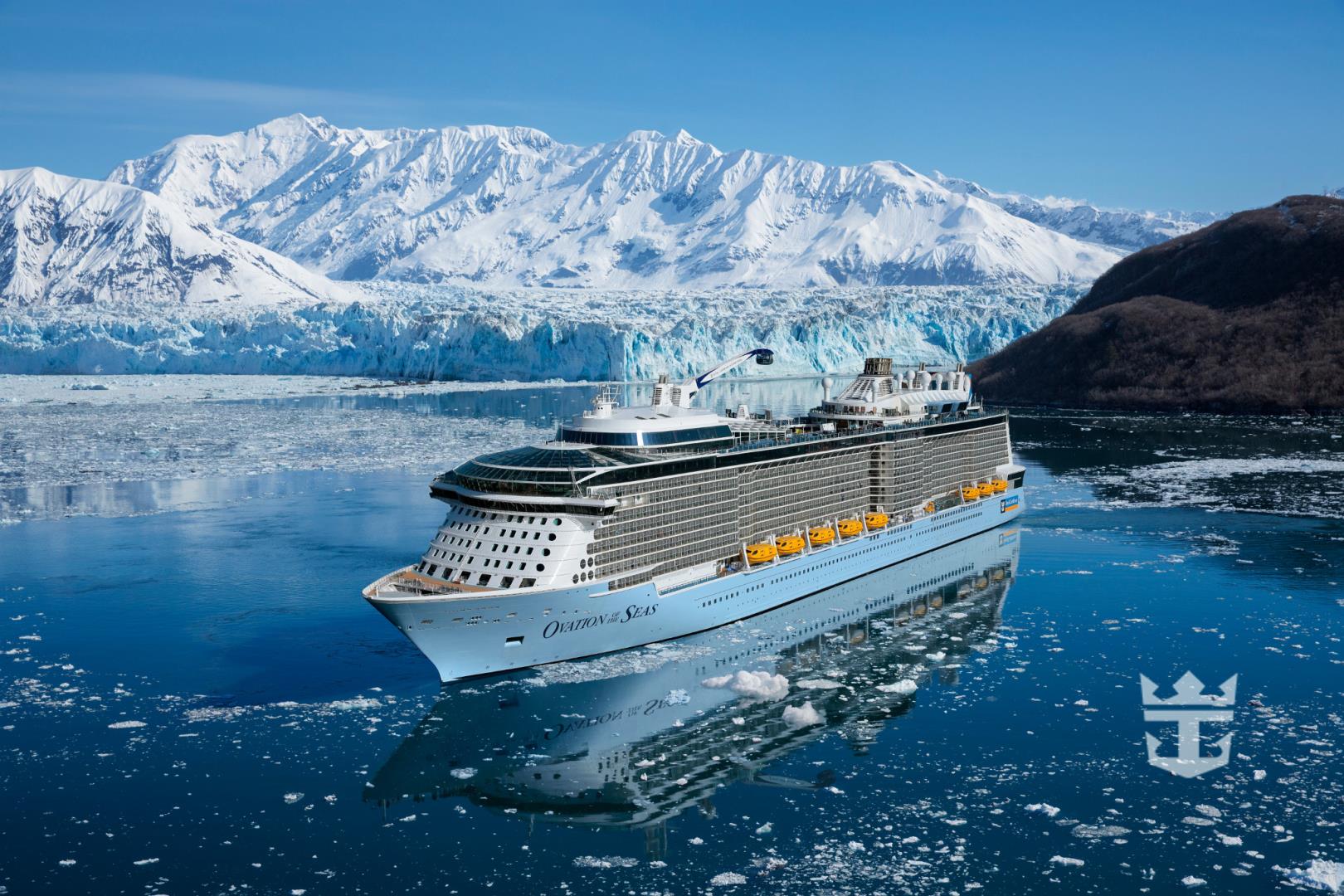 View of Ovation of the Seas near Hubbard Glacier in Alaska, U.S.